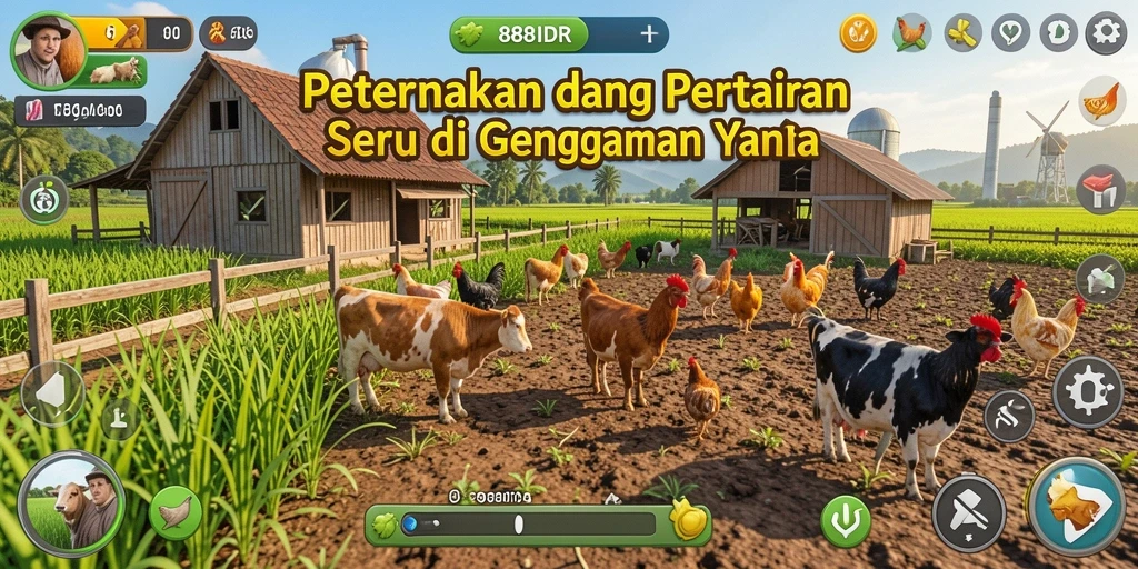 Screenshot gameplay 888IDR menunjukkan aktivitas bertani yang seru.