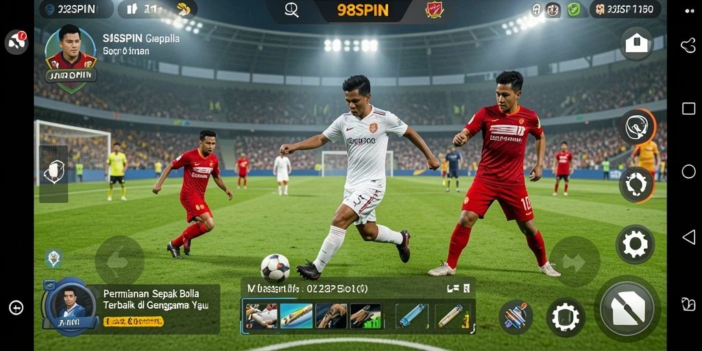 Screenshot gameplay 98SPIN menampilkan aksi seru di lapangan sepak bola.