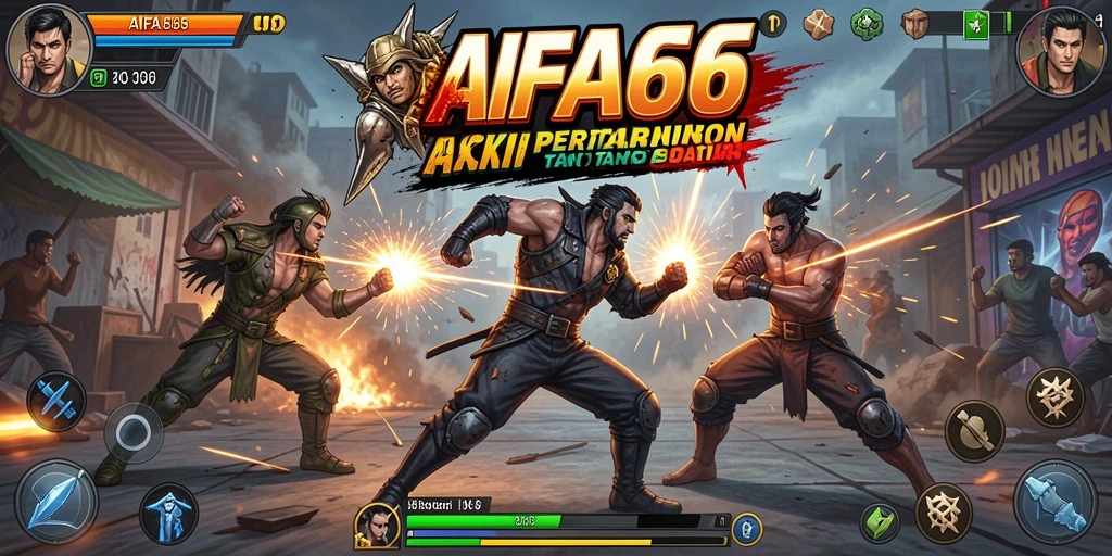 Tampilan aksi seru dalam permainan AIFA66 yang menampilkan pertarungan karakter.
