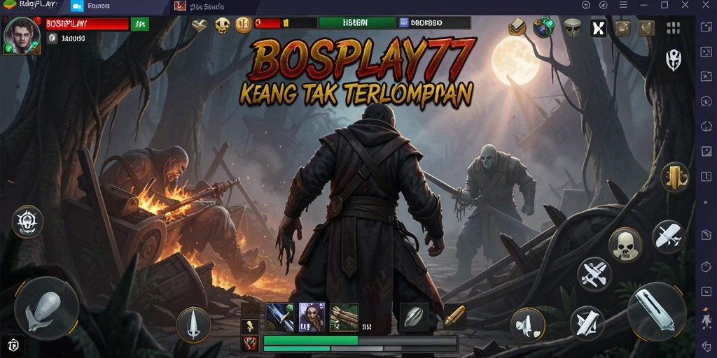 Tangkapan layar BOSPLAY77 menampilkan karakter dalam kegelapan yang mencekam.