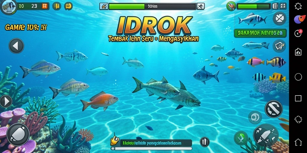Tampilan gameplay IDROK dengan aksi menembak ikan yang seru.