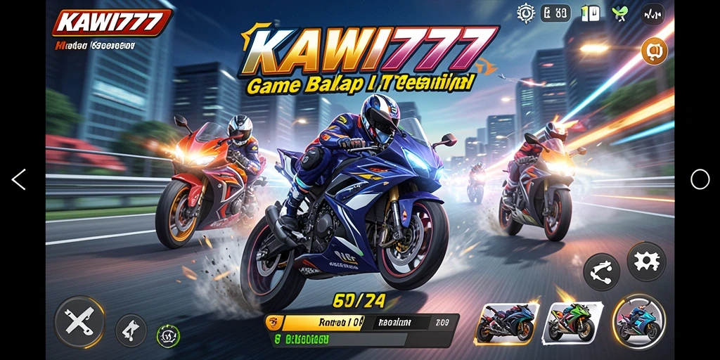 Gameplay KAWI777 menampilkan balapan motor yang seru dan menegangkan.