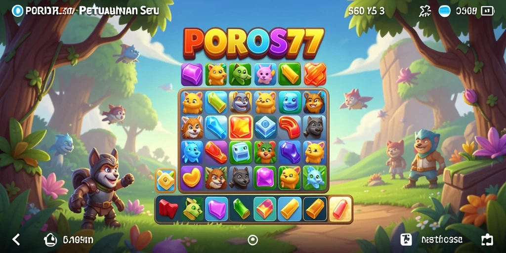Screenshot menampilkan gameplay seru dari POROS77 di dunia Match-3.