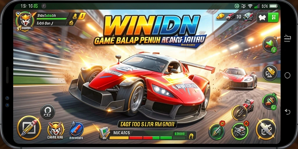 Screenshot gameplay WINIDN dengan aksi balap mendebarkan.