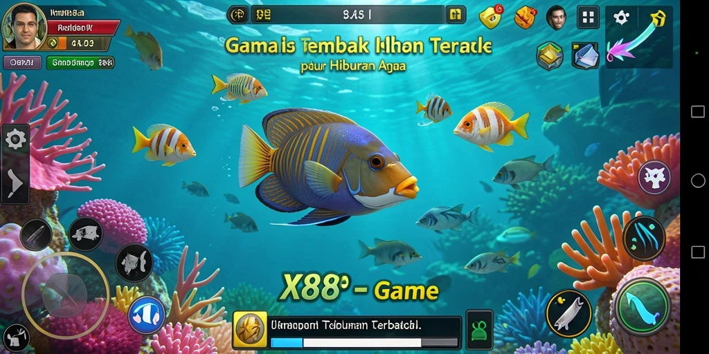 Screenshot gameplay X88 menampilkan aksi menangkap ikan yang seru.